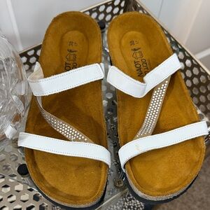 Naot White Strappy Sandal with Crystal Accent